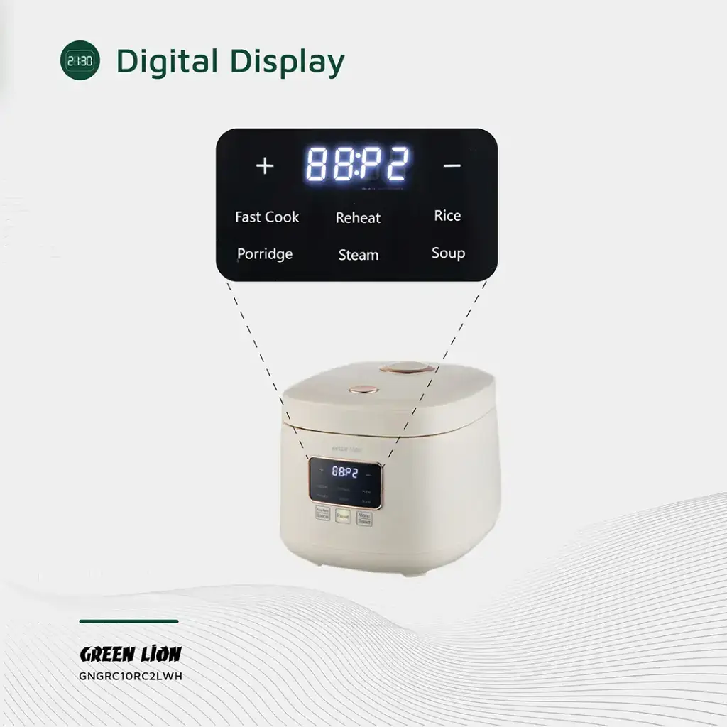 Green Lion GRC-10 Digital Rice Cooker 2L - White (2)
