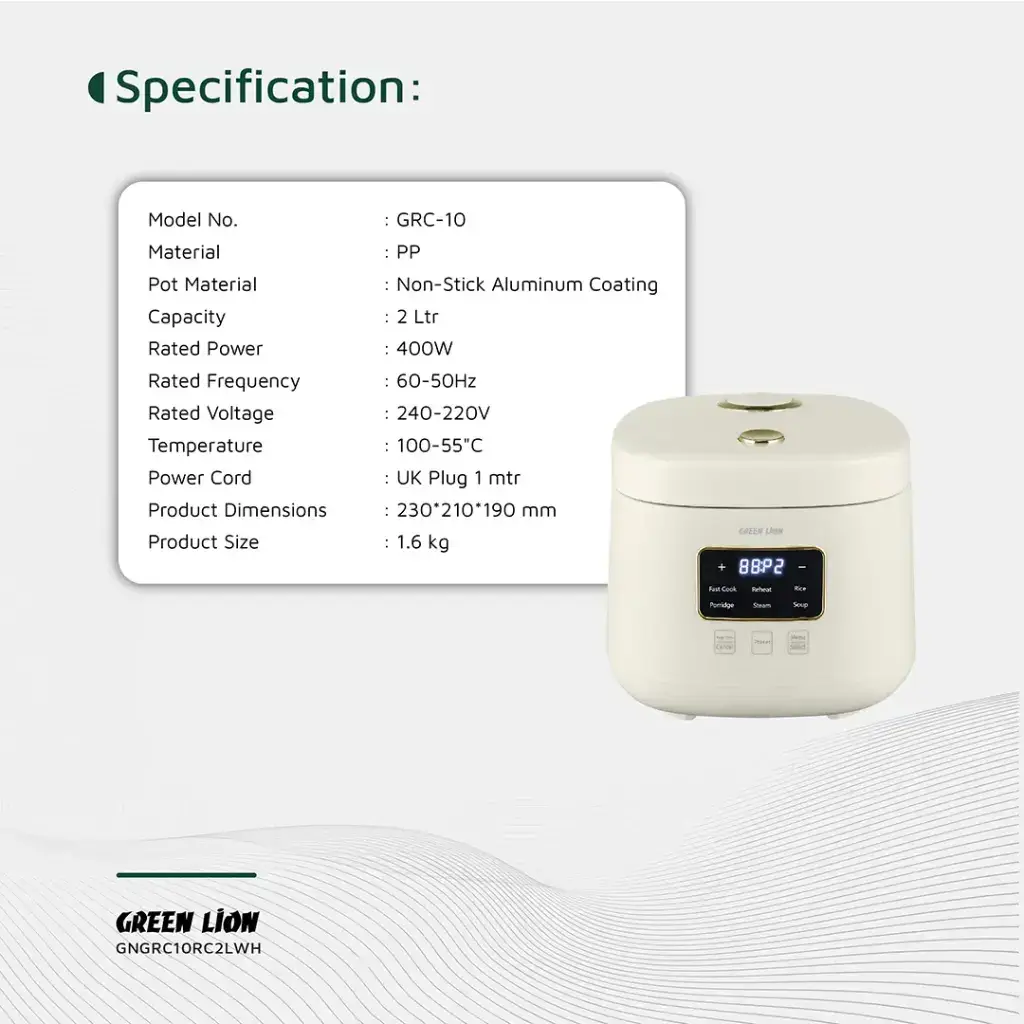 Green Lion GRC-10 Digital Rice Cooker 2L - White (6)
