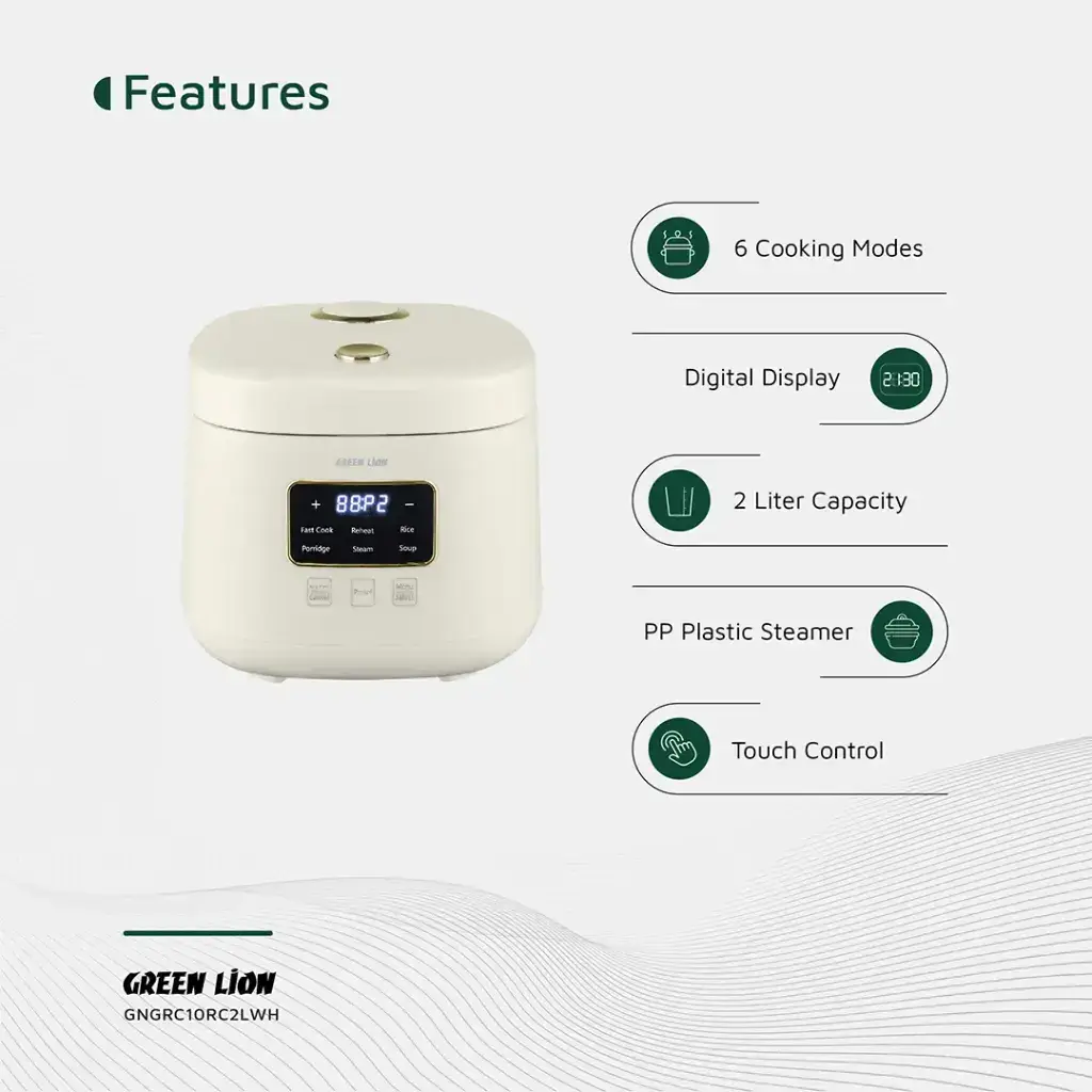 Green Lion GRC-10 Digital Rice Cooker 2L - White (7)