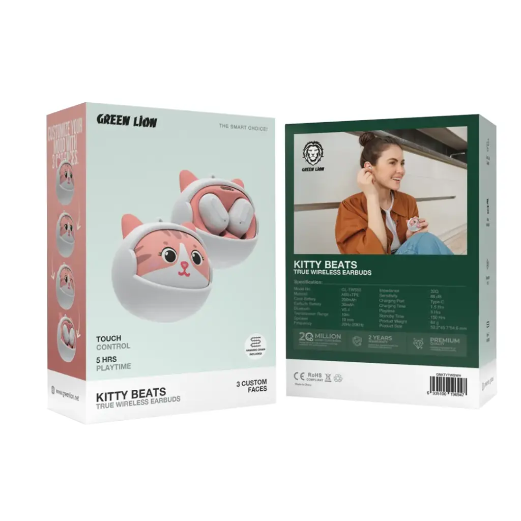 Green Lion Kitty Beats True Wireless Earbuds - White (1)
