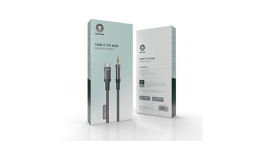Green-Lion-USB-C-to-AUX-Braided-Cable-1M---Black