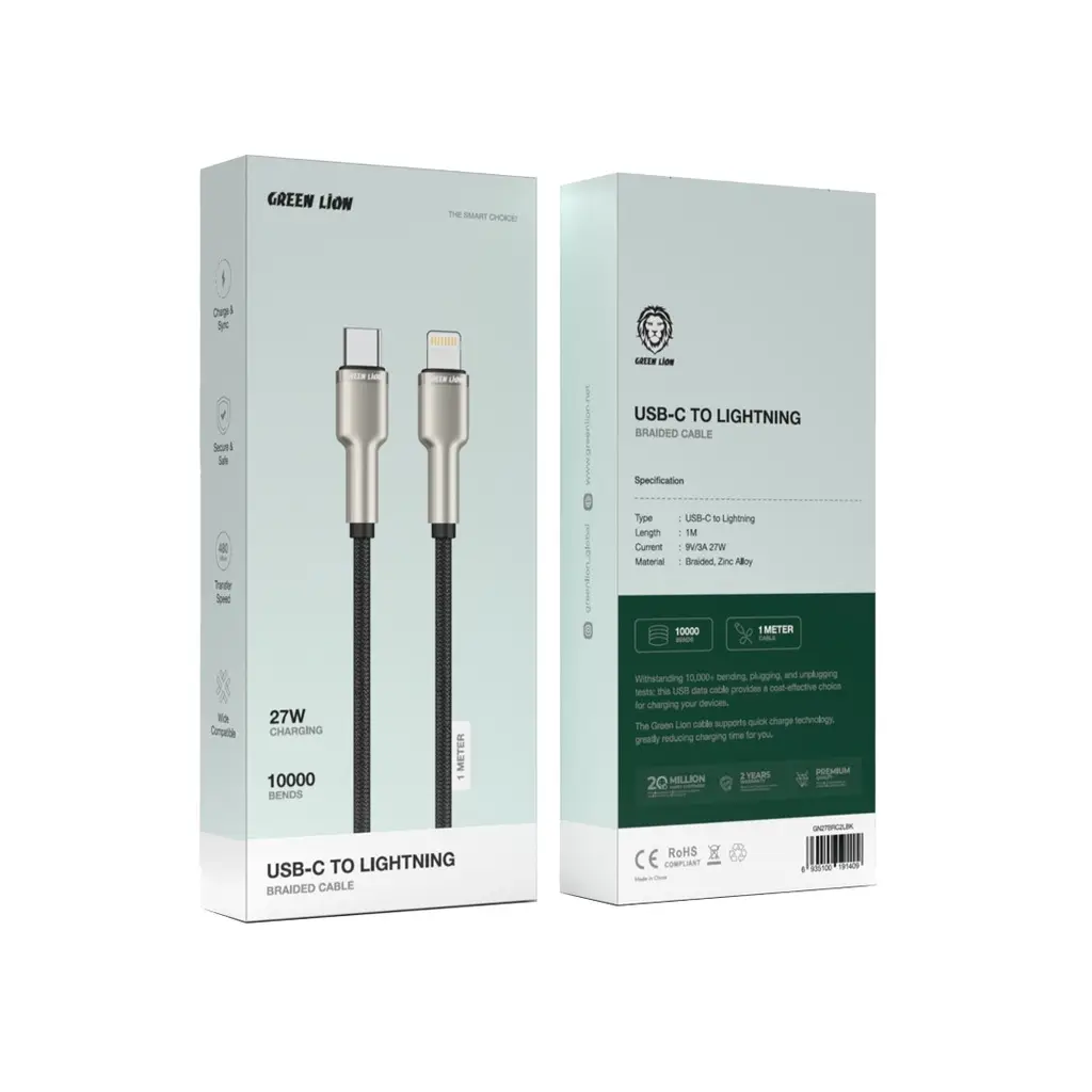 Green Lion USB-C to Lightning Braided Cable - Black