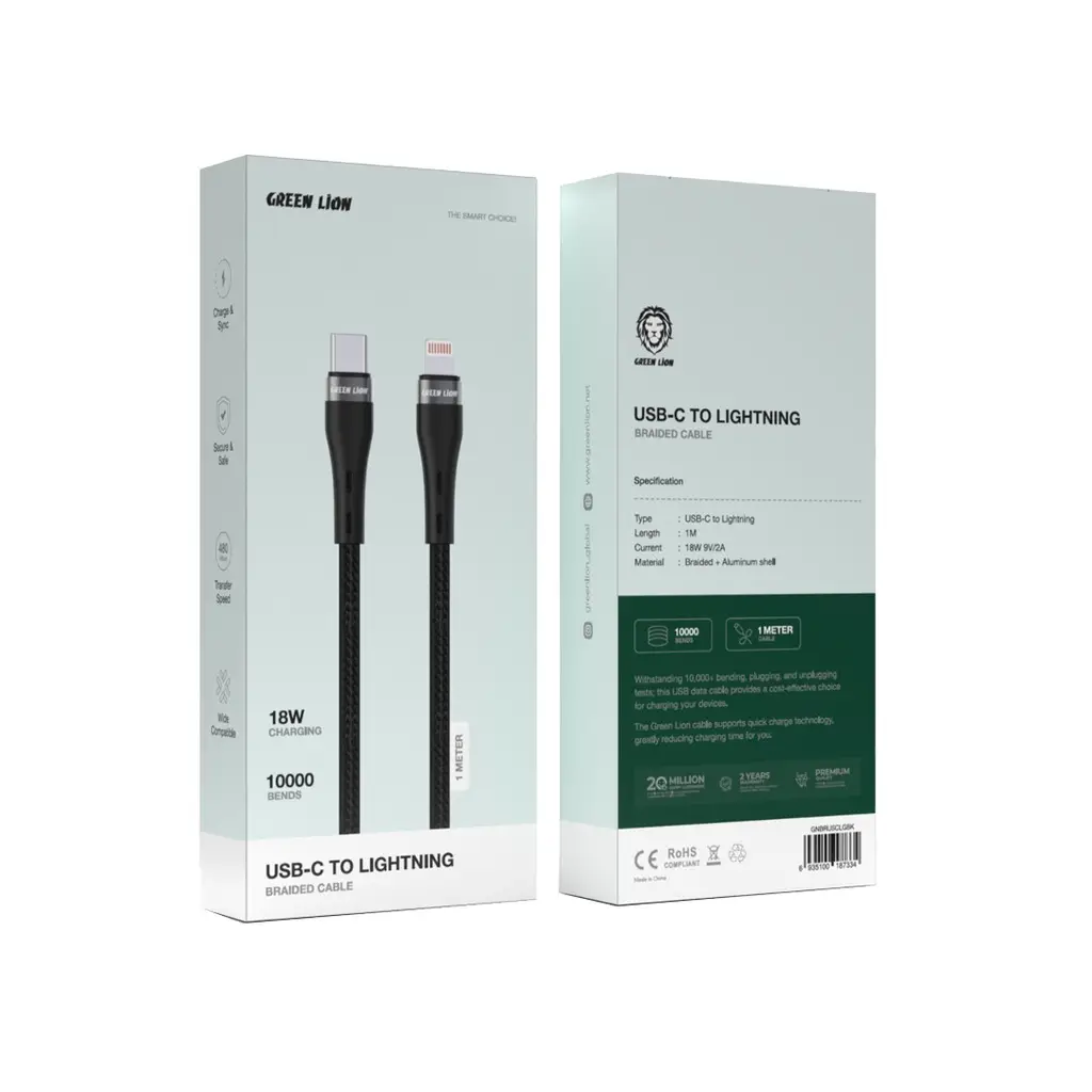 Green Lion USB-C to Lightning Braided Cable - Black