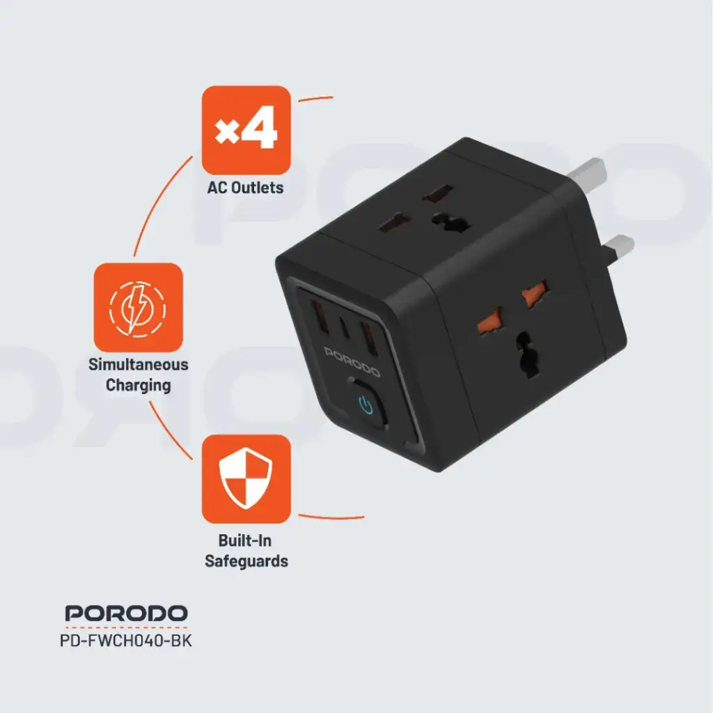 Porodo 4 AC Universal Power Block - Black (2)