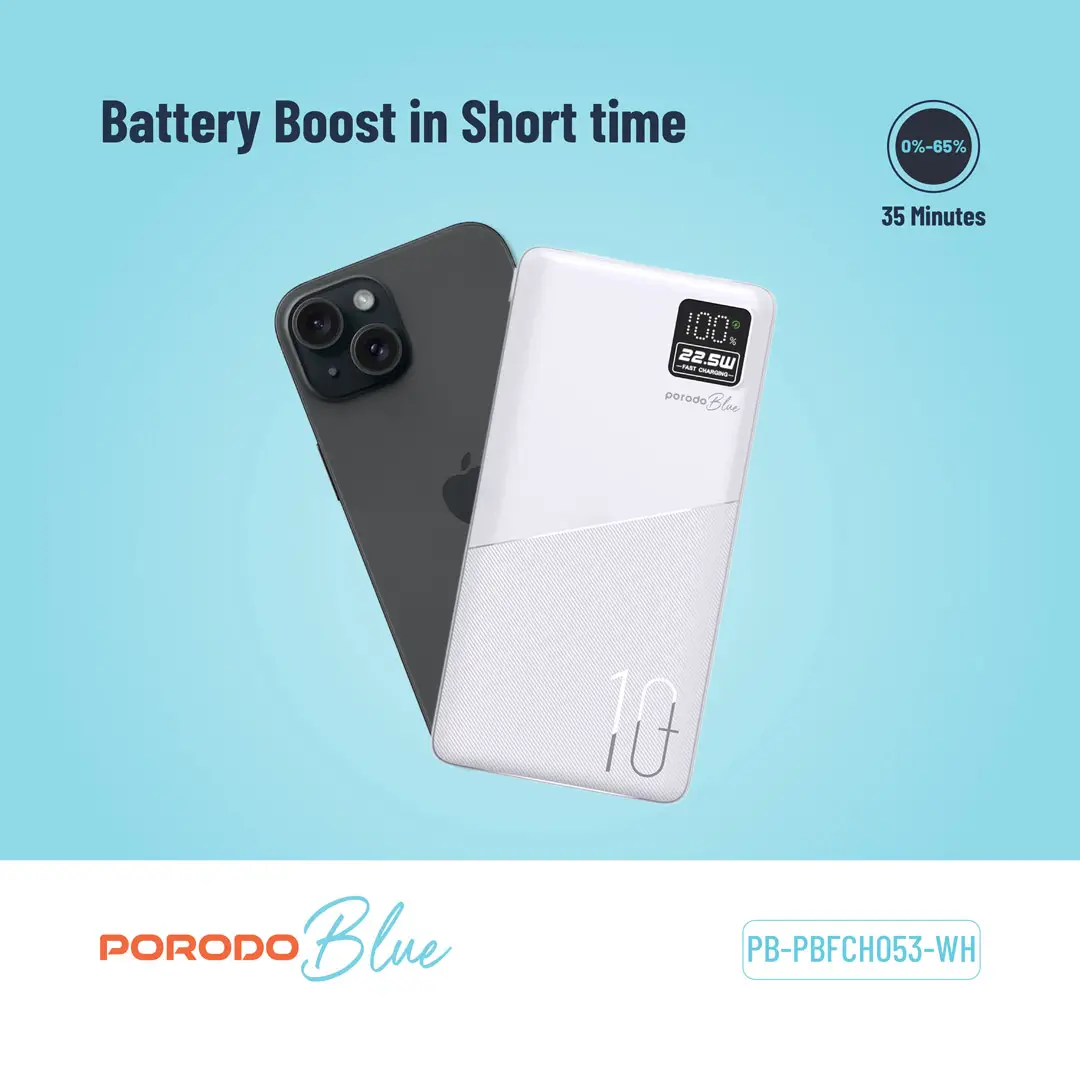 Porodo Blue 10000mAh Quick Charge Power Bank USB-A and USB-C Output (4)