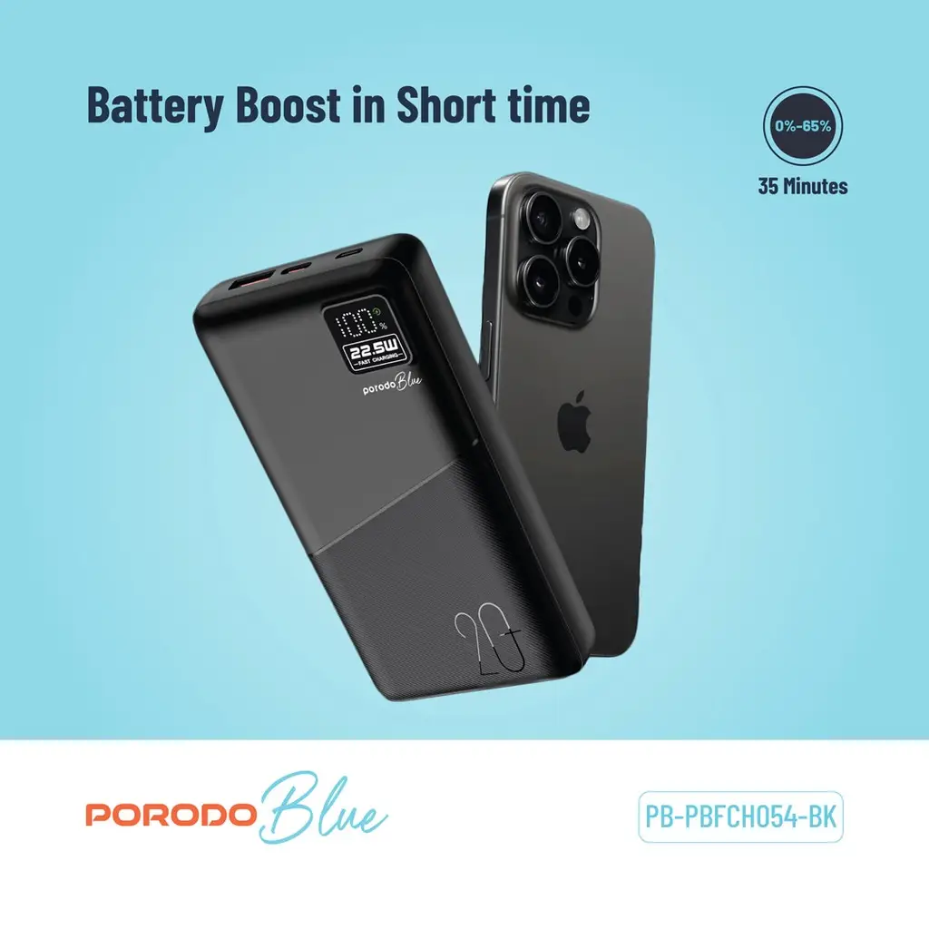 Porodo Blue 20000mAh Quick Charge Power Bank USB-A and USB-C Output (1)