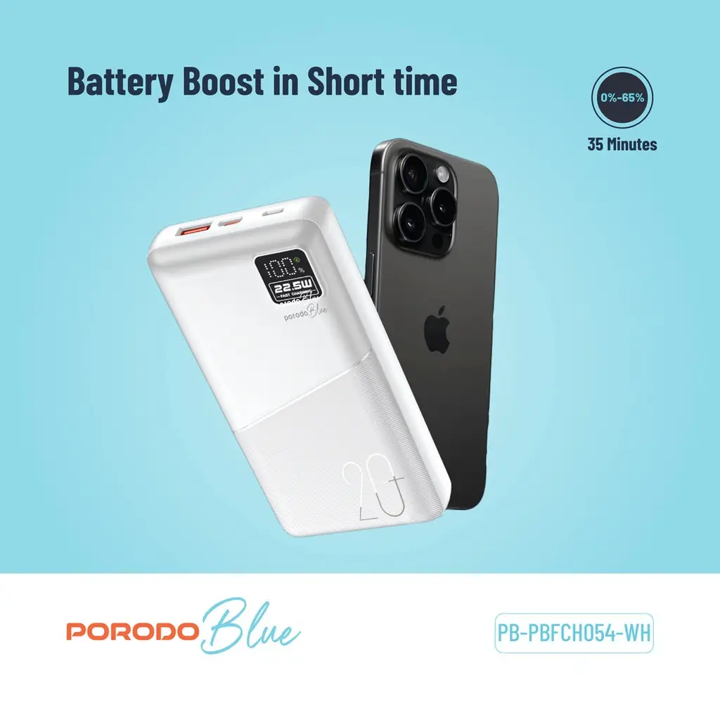 Porodo Blue 20000mAh Quick Charge Power Bank USB-A and USB-C Output (4)