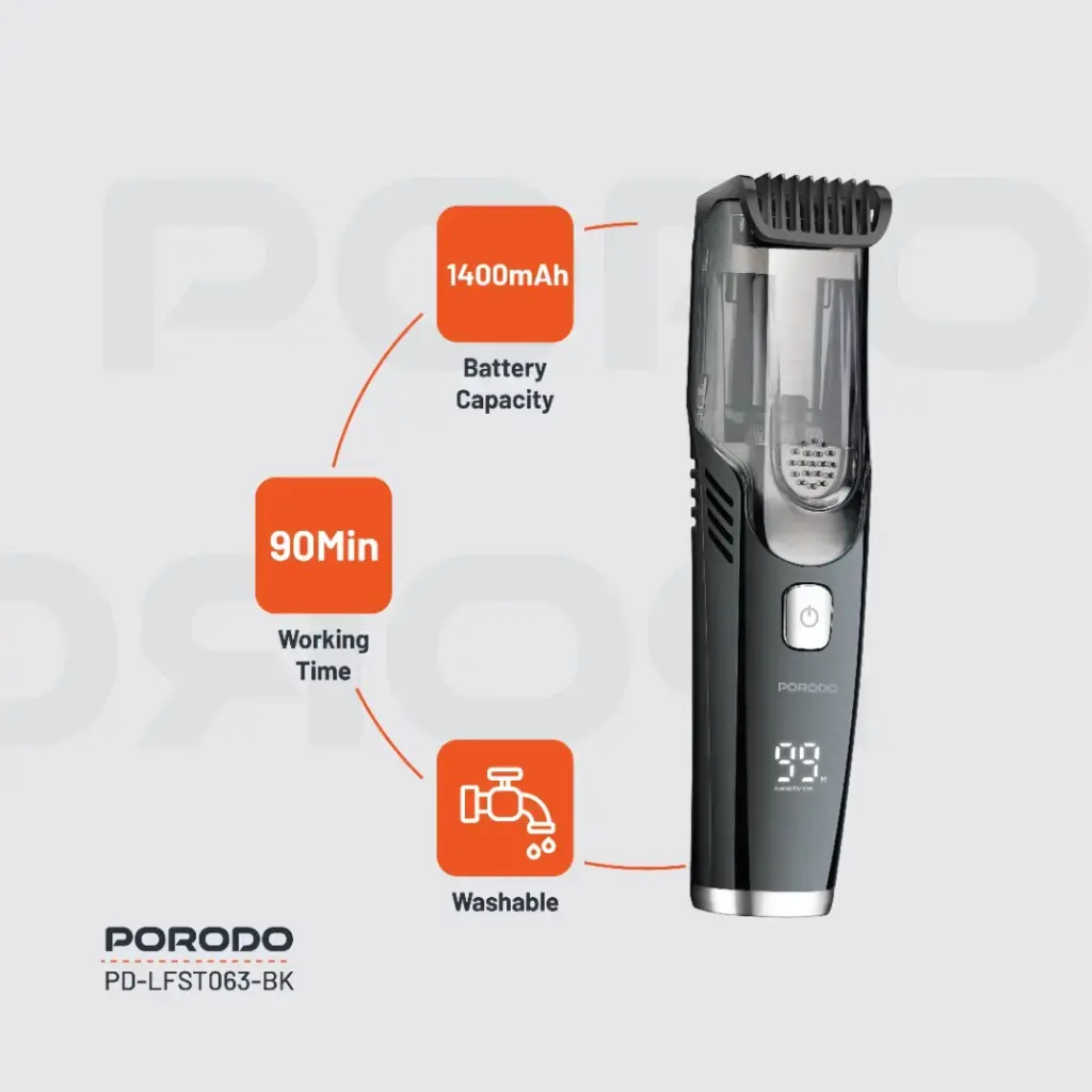 Porodo Lifestyle Air Suction Beard & Body Trimmer - Black (3)