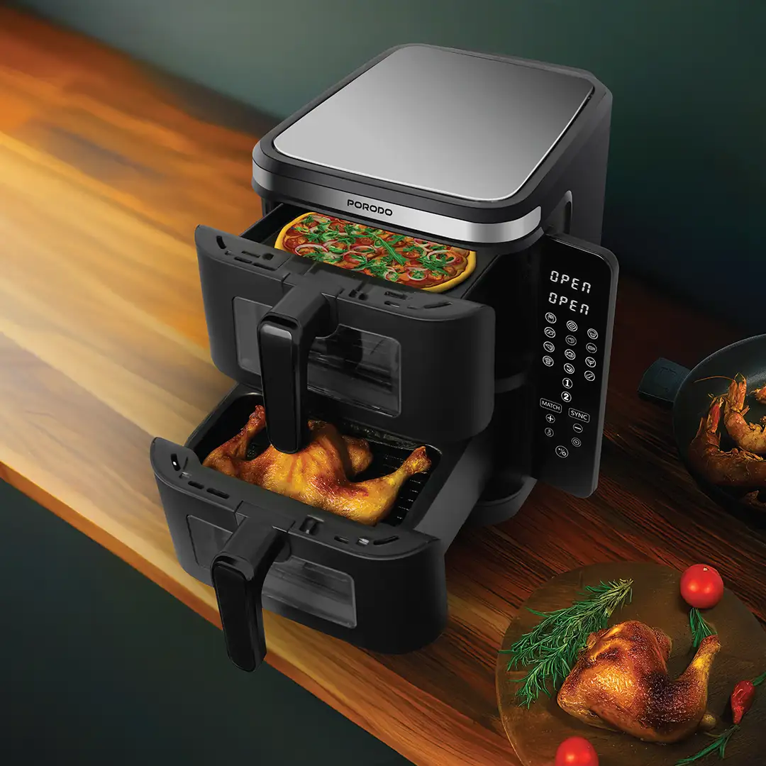 Porodo Lifestyle Double Stack Air Fryer with 12 Presets - Black (2)