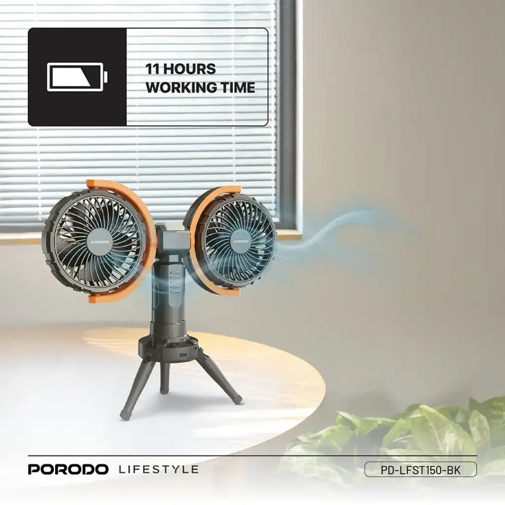 Porodo Lifestyle Dual-Head Oscillating Fan - Black (4)