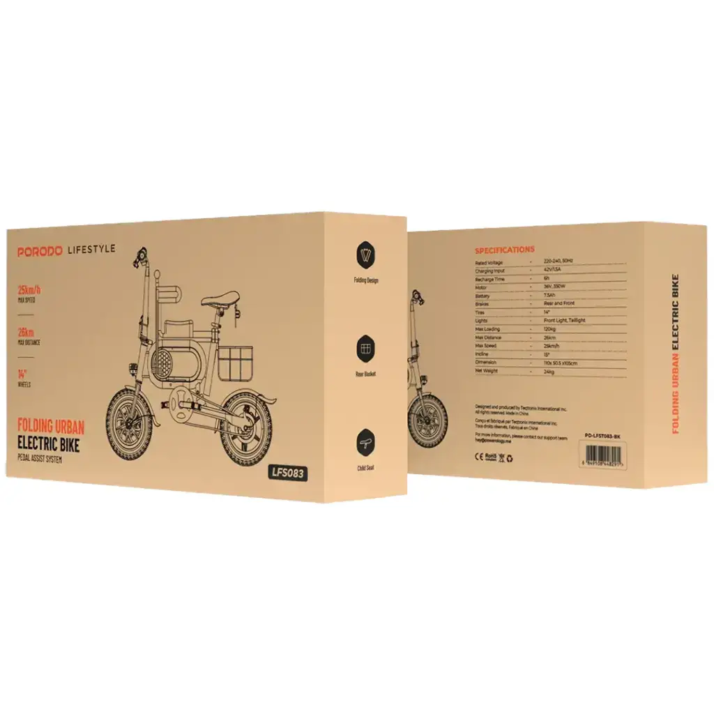 Porodo Lifestyle Folding Urban Electric Bike - Black (1)
