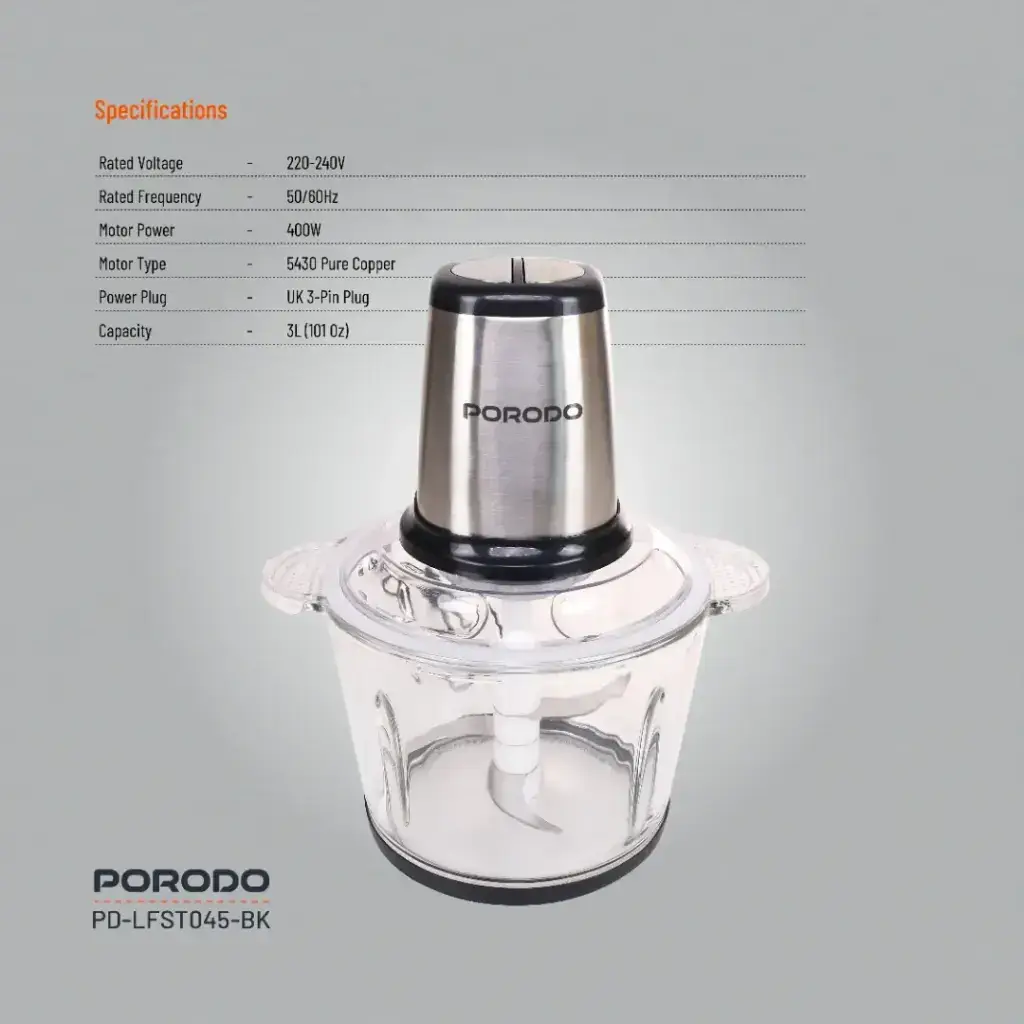Porodo Lifestyle Meat and Vegetable Electric Food Chopper - Black (8)