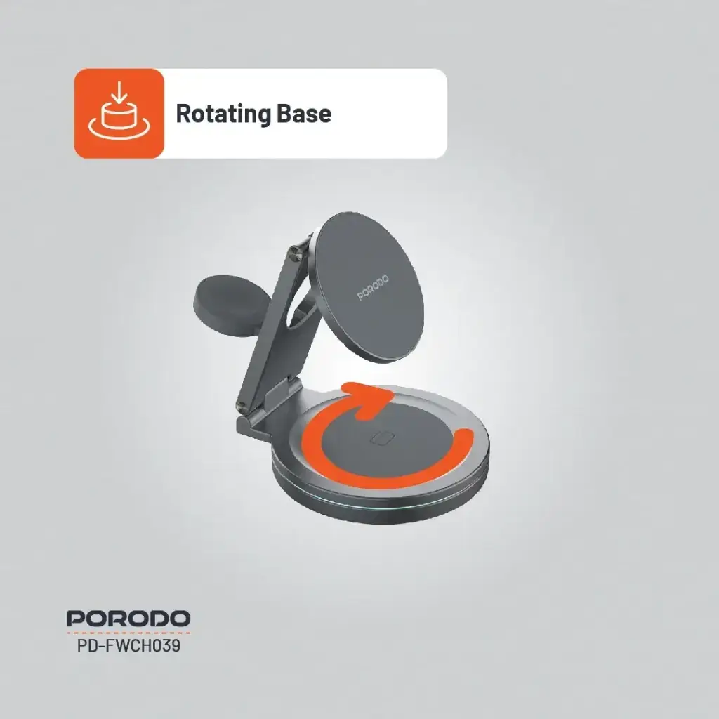 Porodo Rotating Base Three-Device Wireless Charger - Gray (1)