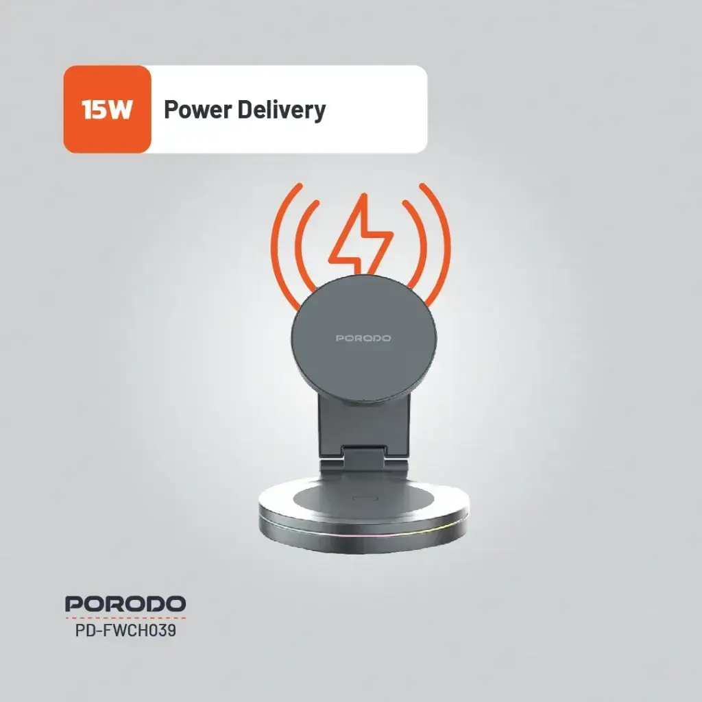 Porodo Rotating Base Three-Device Wireless Charger - Gray