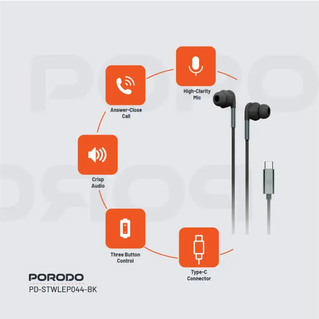 Porodo Soundtec Stereo Earphones Type-C Connector - Black (1)