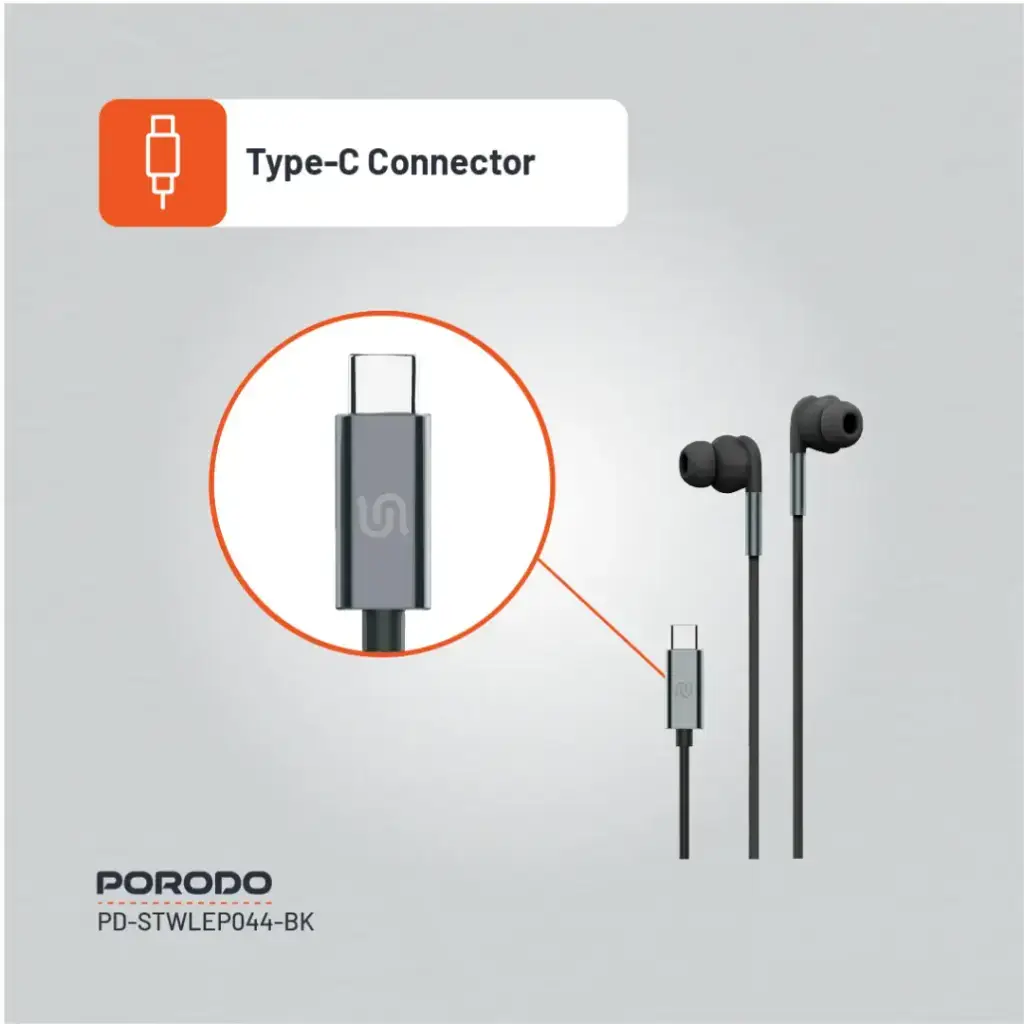Porodo Soundtec Stereo Earphones Type-C Connector - Black (4)