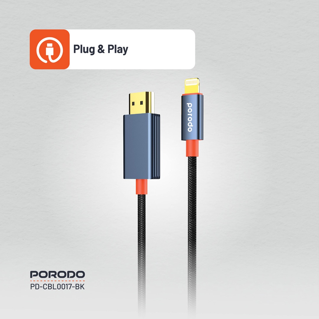 Porodo Woven Cable Lightning to HDMI - Black (2)