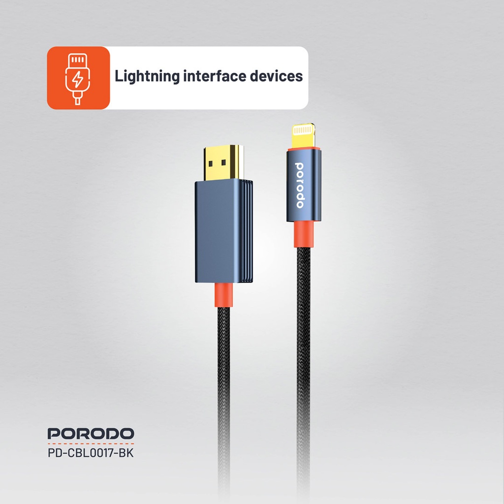 Porodo Woven Cable Lightning to HDMI - Black (3)