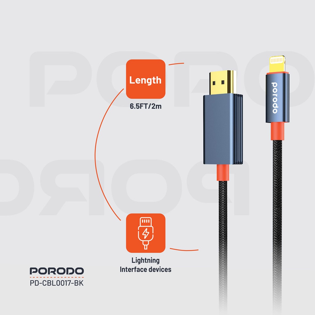 Porodo Woven Cable Lightning to HDMI - Black (5)