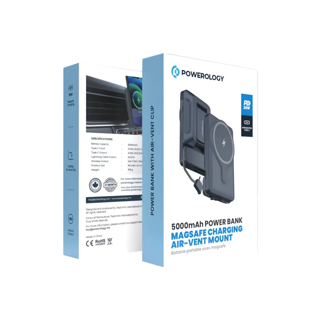 Powerology 5000mAh Power Bank With Magnetic Wireless Charger Car Mount (3)