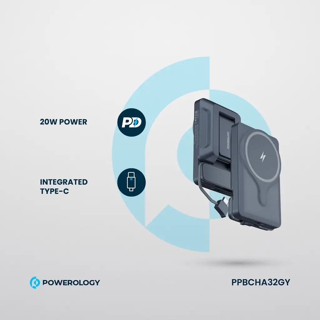 Powerology 5000mAh Power Bank With Magnetic Wireless Charger Car Mount (5)