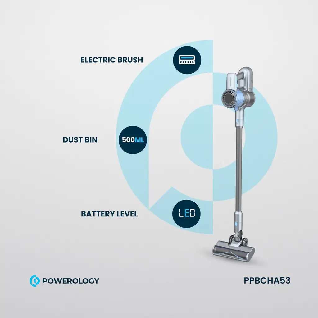 Powerology Cordless Stick Vacuum Cleaner with Detachable Battery - Dark Grey (1)