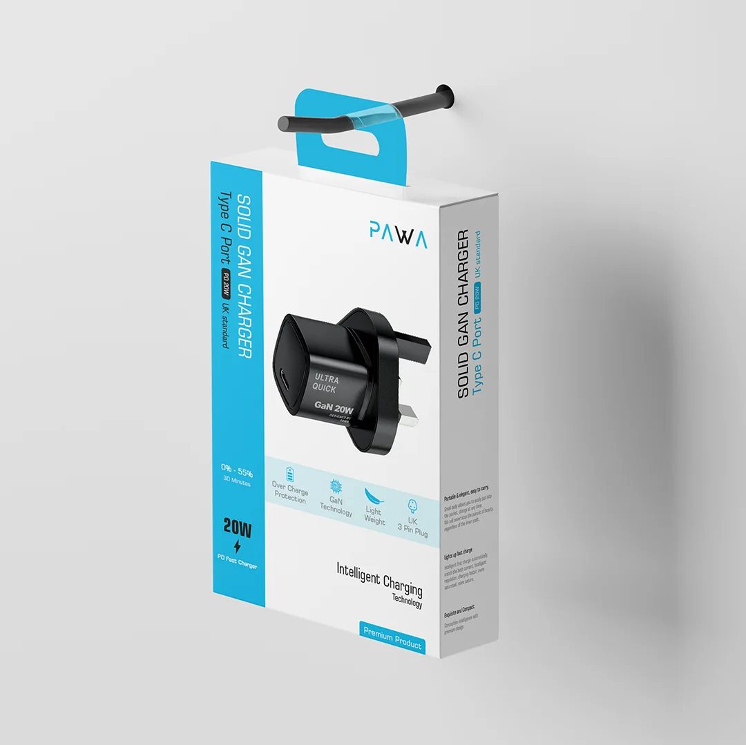 شارژر دیواری 20 وات 3 پین پاوا مدل Solid Gan PW-GN20UK (3)