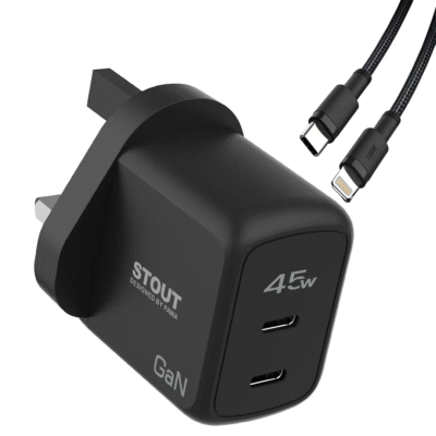 شارژر دیواری 45 وات پاوا Pawa مدل Stout Gan Travel Charge به همراه کابل Type-C به Lightning