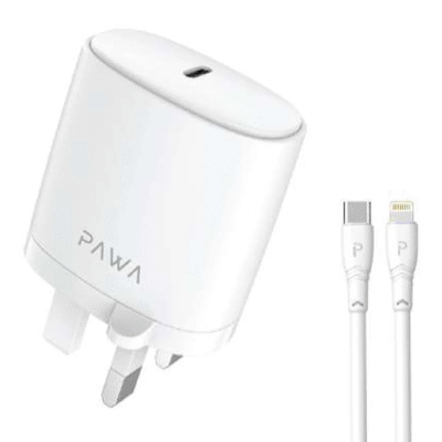 شارژر دیواری 20 وات پاوا Pawa مدل Solid Travel Charger PD با کابل USB-C به لایتنینگ