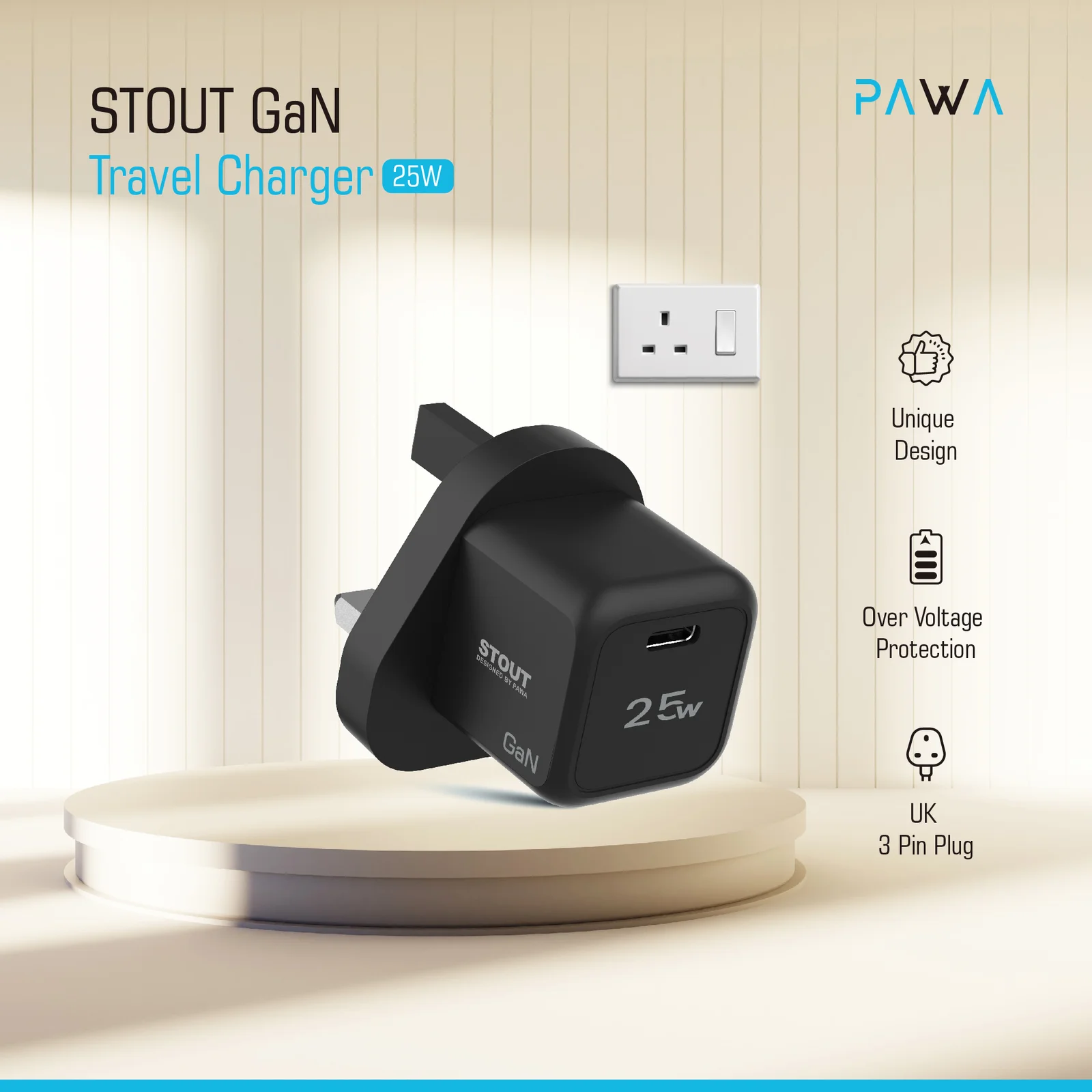 شارژر دیواری پاوا Pawa Stout GaN Travel Charger 25W (2)