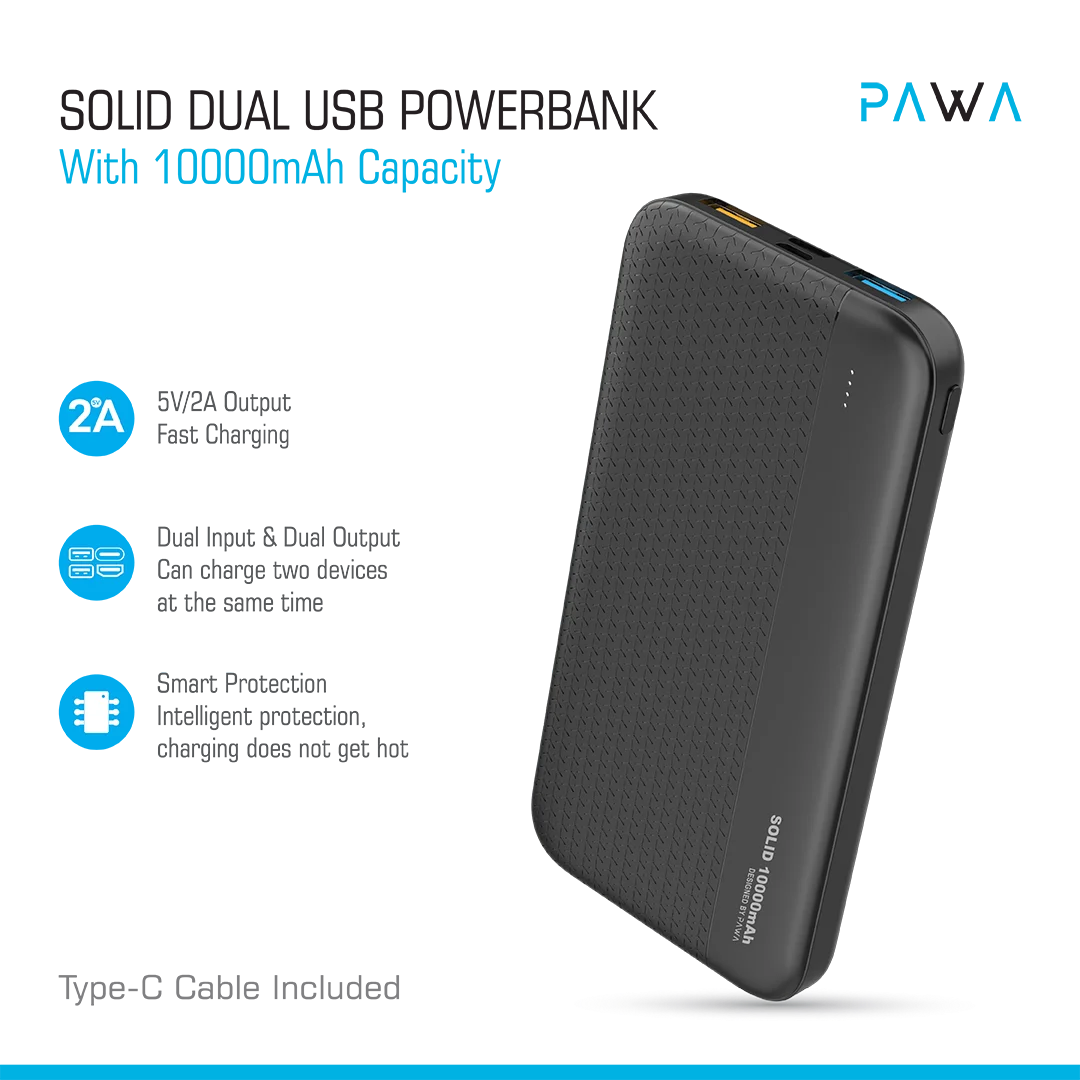 پاوربانک پاوا مدل Solid Dual ظرفیت 10000 میلی آمپر ساعت (3)