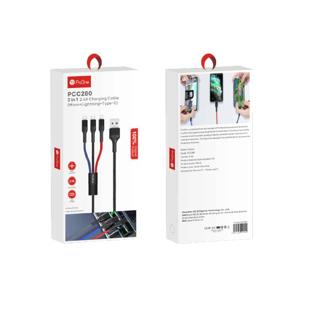 کابل تبدیل USB به USB-C microUSB لایتنینگ پرووان مدل PCC280 طول 1 متر (1)