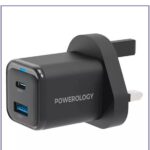 آداپتور شارژ 2 پورت 35 وات با کابل دو سر تایپ سی پاورولوژی Powerology Super Compact Quick Charger PWCUQC023-C