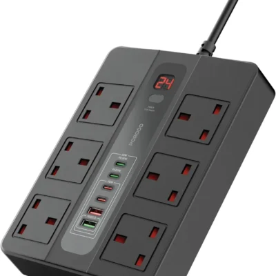چندراهی 6 سوکت با USB و تایپ سی Porodo Multi-Port Super Hub 3M Cablee 3000W