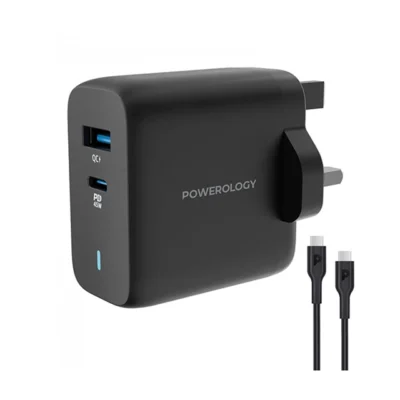 شارژر دیواری 63 وات پاورولوژی Powerology 63W Ultra-Quick GaN Charger with USB-C Cable