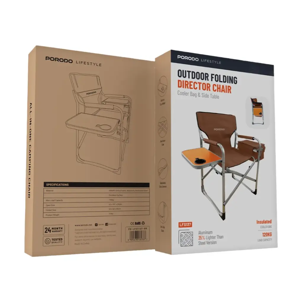 Porodo Lifestyle Outdoor Folding Director Chair - Brown