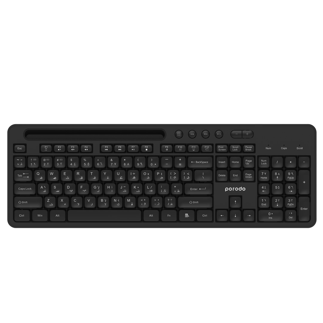 Porodo Wireless 2.4G+BT Keyboard with Pen-Phone Tray and Mouse - Black (1)