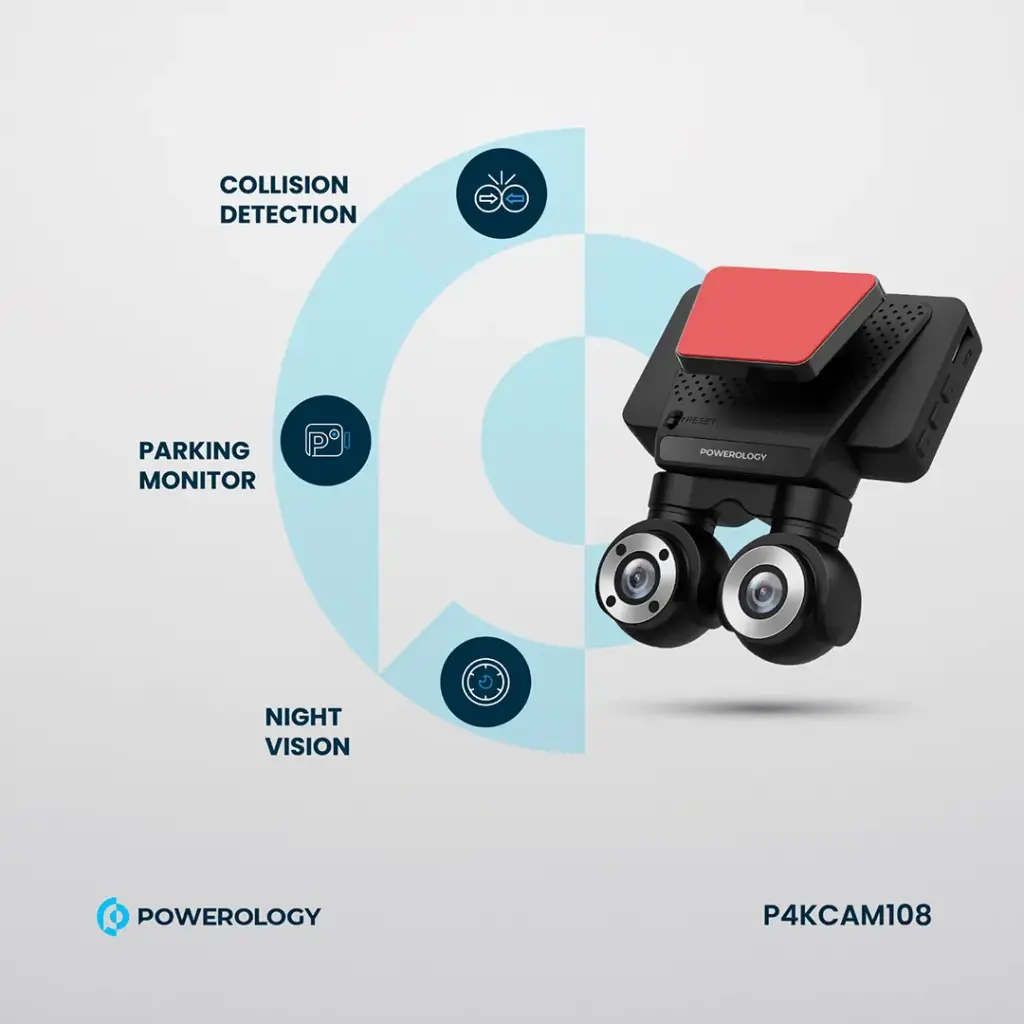 Powerology Dual Lens Dash Camera - Black