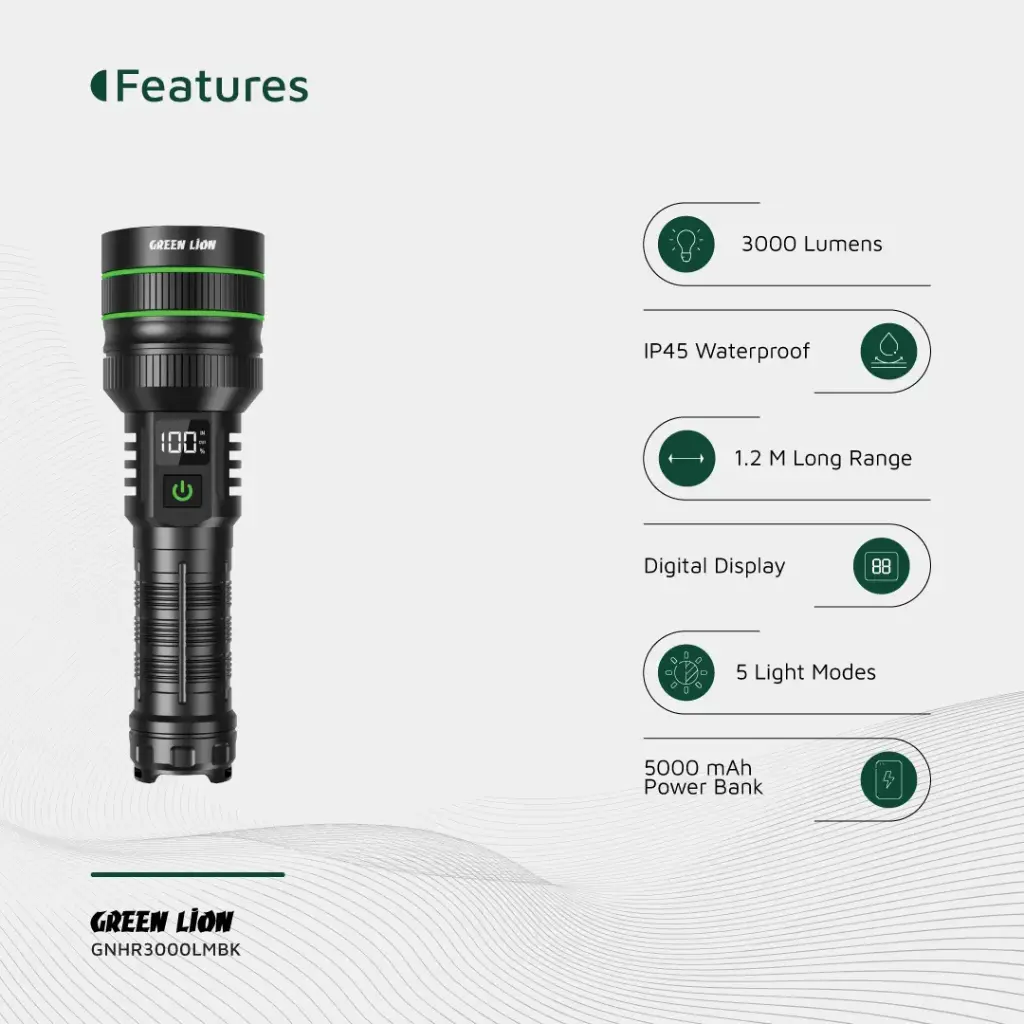 Green Lion Hyper Ray Pro LED Torch - Black (1)