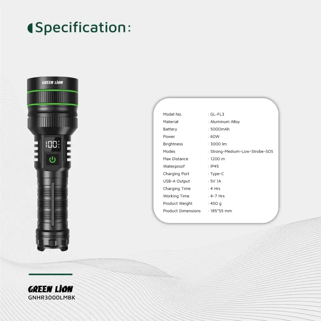 Green Lion Hyper Ray Pro LED Torch - Black