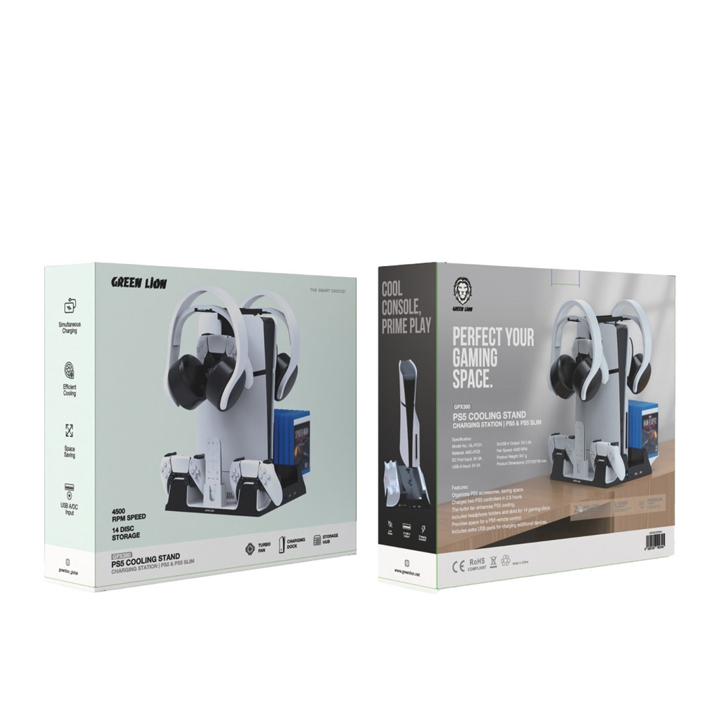 Green Lion PS5 Cooling Stand Charging Station - White (1)