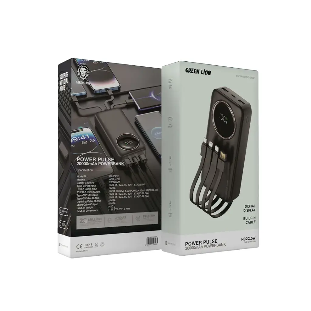 Green Lion Power Pulse 20000mAh Power Bank - Black