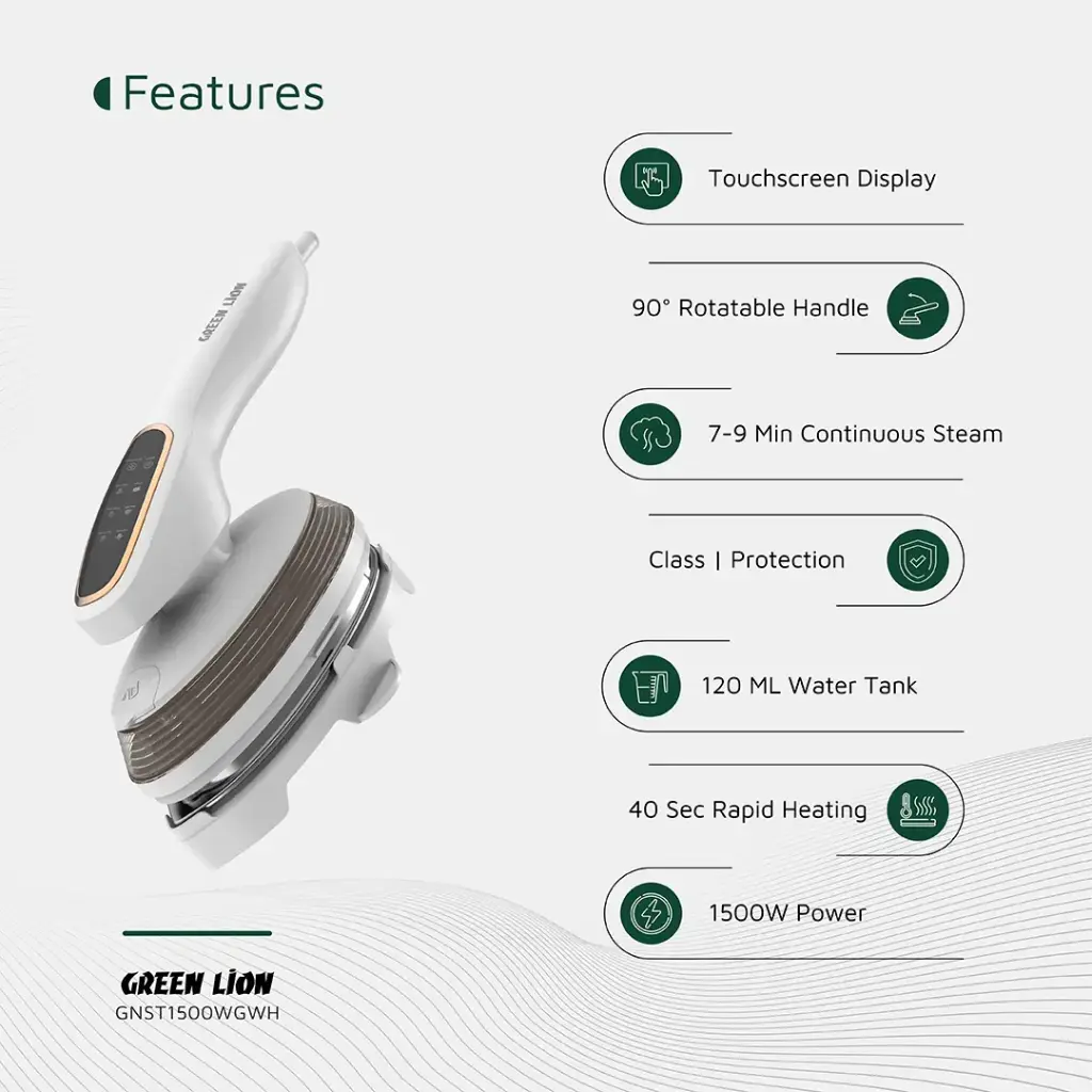 Green Lion Steam Glide Garment Steamer 1500W - White (1)