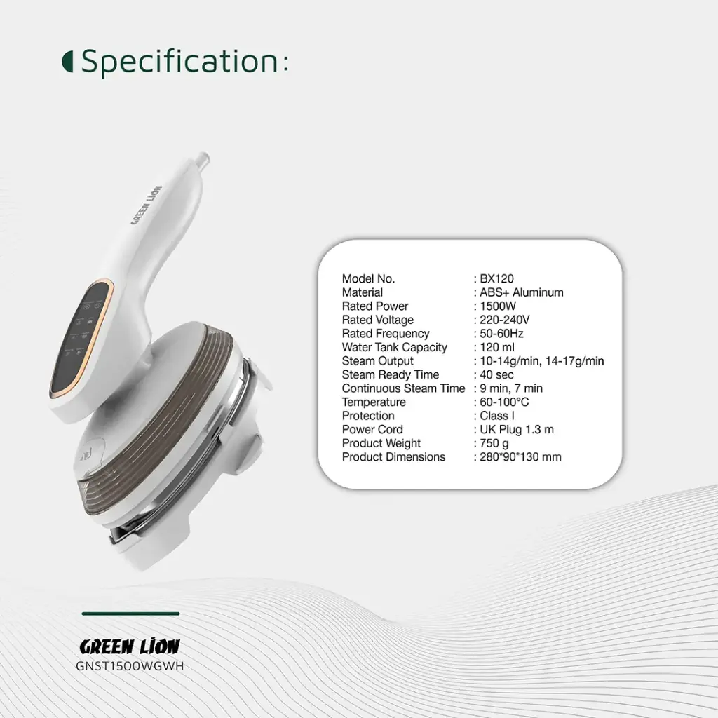 Green Lion Steam Glide Garment Steamer 1500W - White