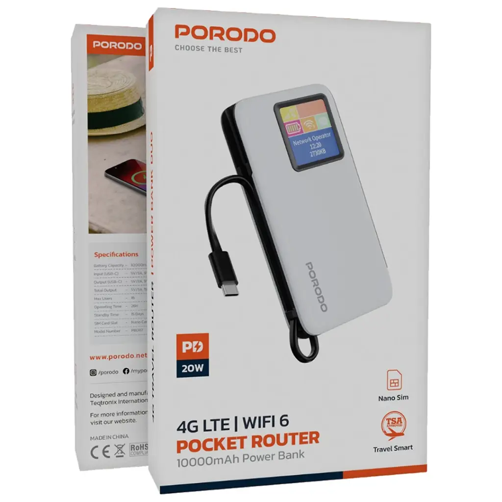 Porodo 4G LTE _ WiFi 6 Pocket Router with 10000mAh Power Bank (2)