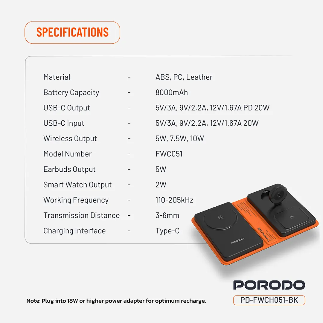 Porodo 8000mAh Folding 4-Device Charger - Black (5)