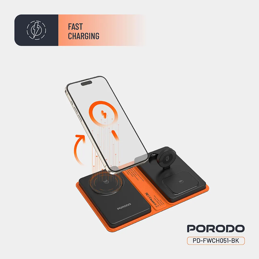 Porodo 8000mAh Folding 4-Device Charger - Black