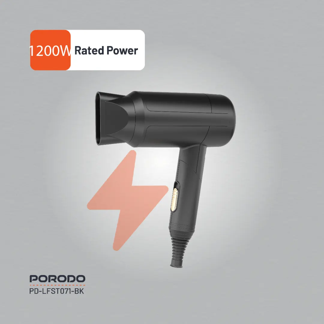 Porodo Lifestyle 1200W Foldable Hair Dryer 1.8M Cable - Black (1)