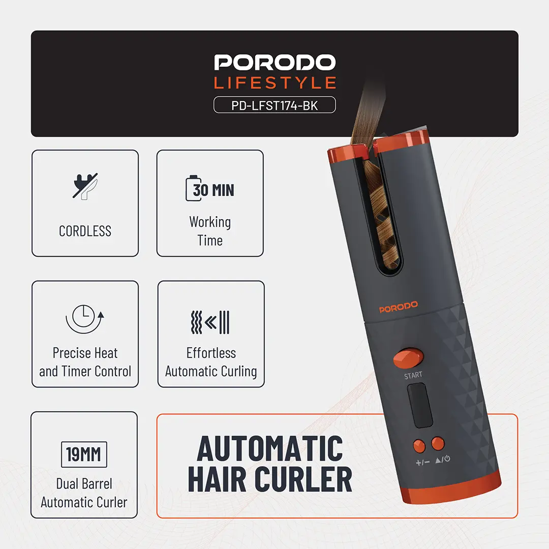 Porodo Lifestyle Automatic Hair Curler - Black (5)