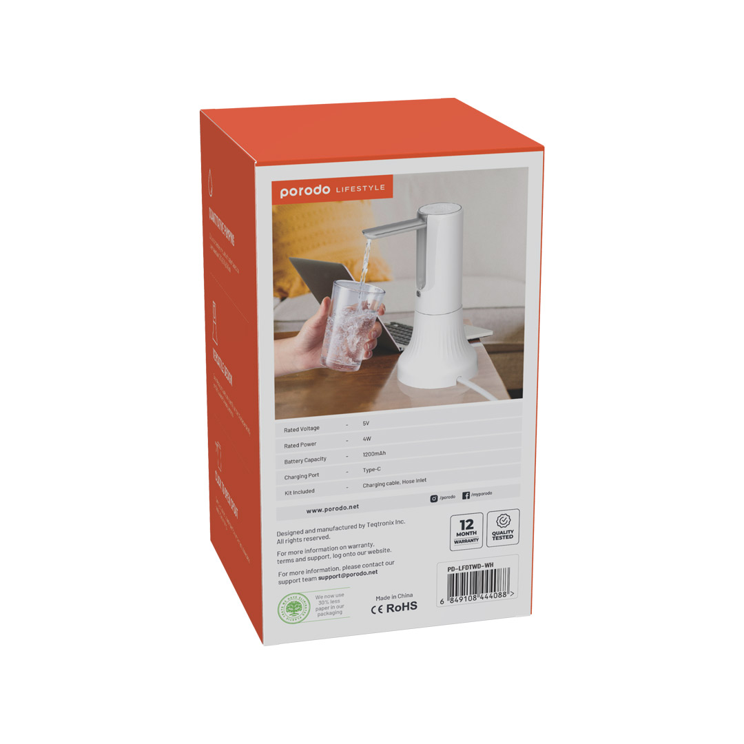 Porodo Lifestyle Bottle & Tabletop Water Pump Digital Display And Touch Control